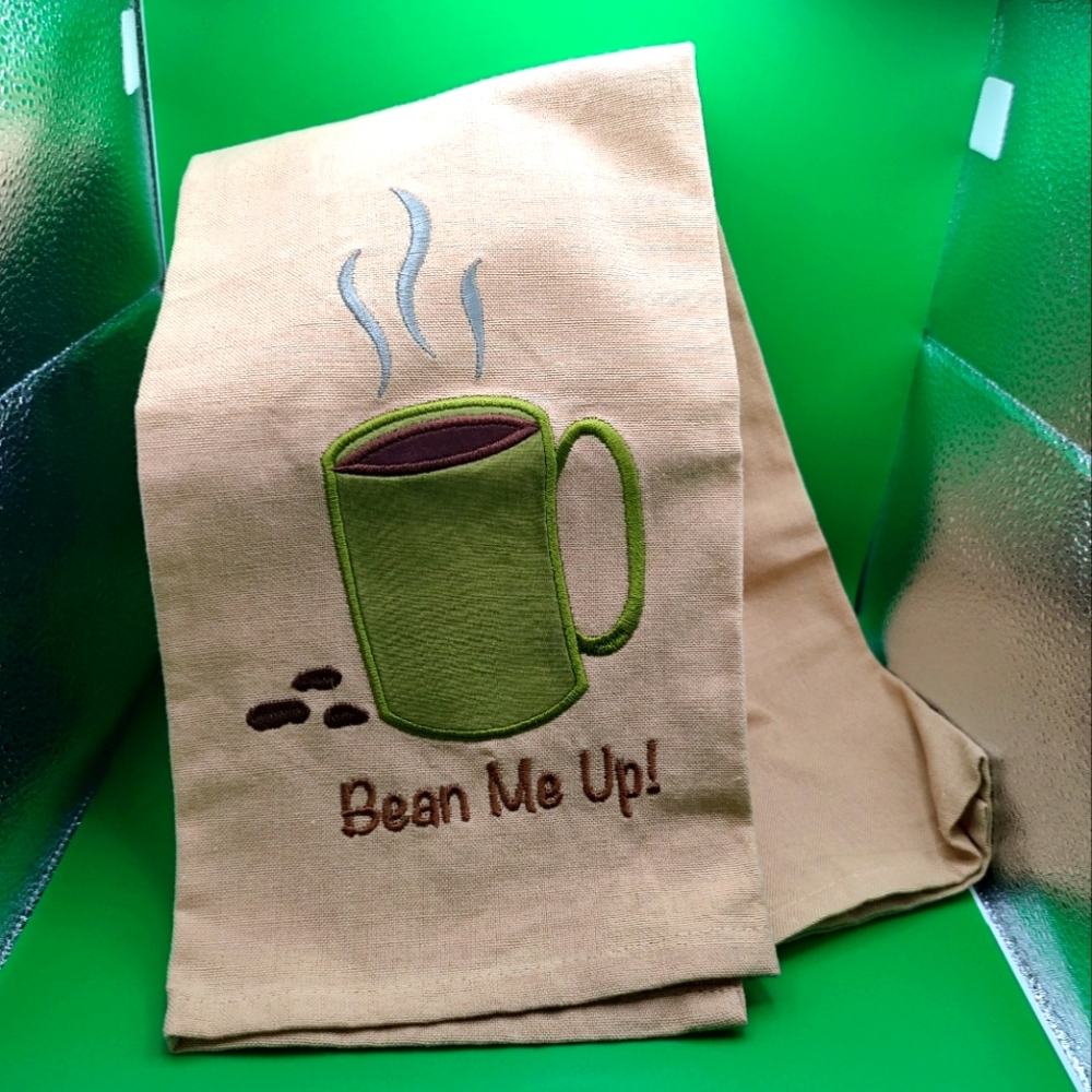 💥 3/$20 Decorative Dishtowel - Coffee Cup 'Bean Me Up!"